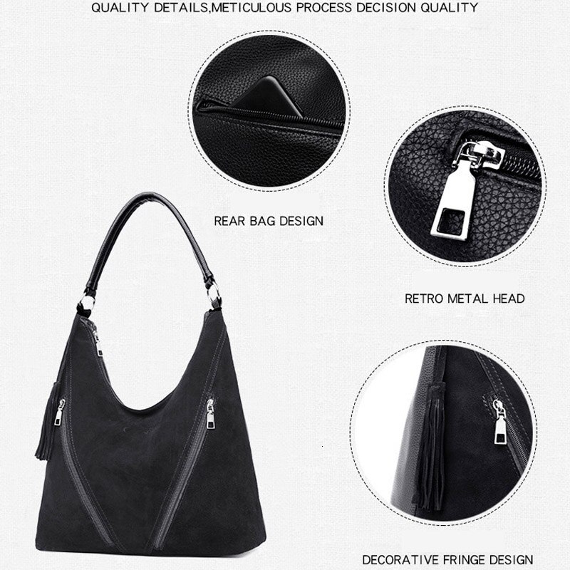 VM KISS Female Suede Leather Shoulder Bag Women Leisure Tassel crossbody Handbag Hobos Messenger Top-handle bags Purse