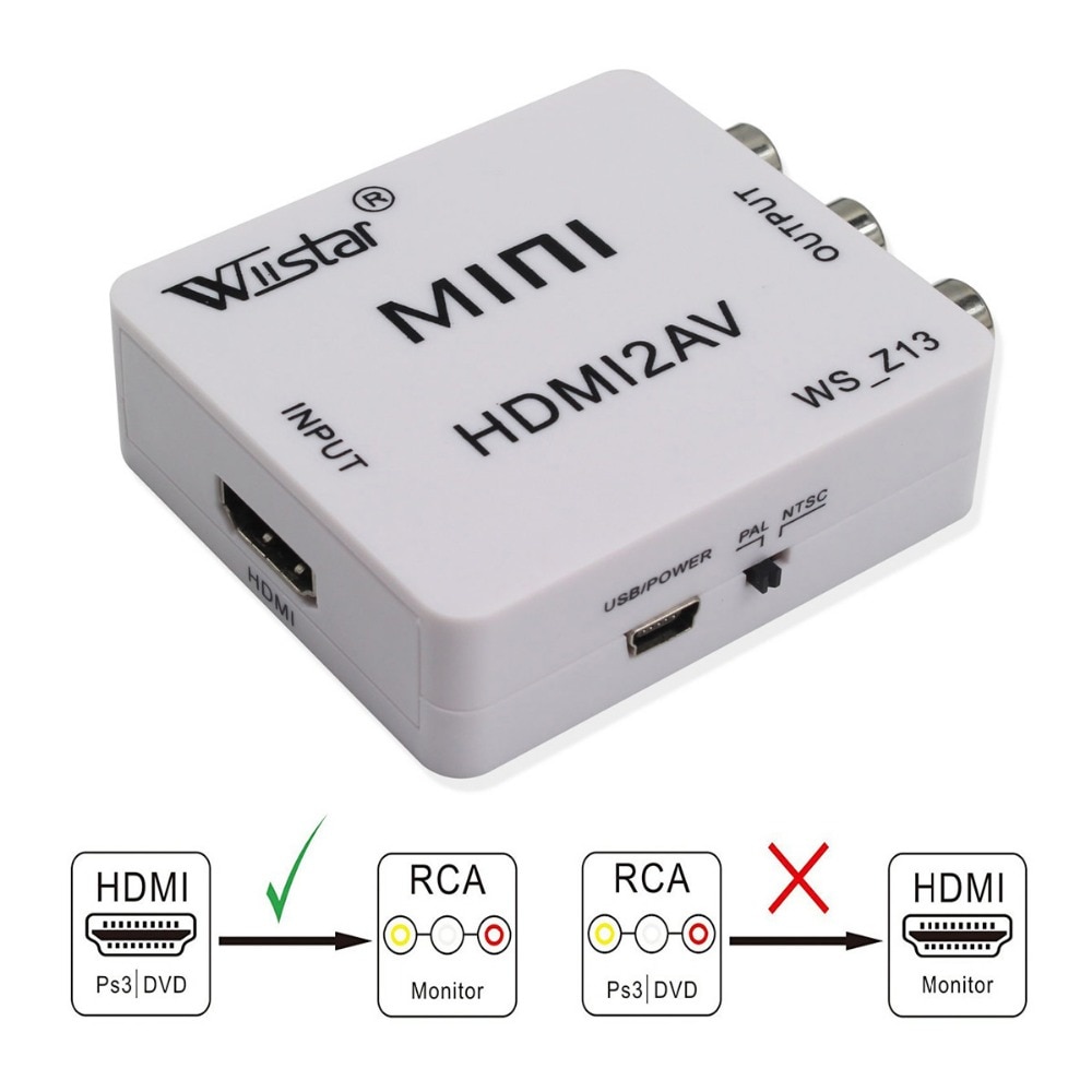HDMI NAAR AV Scaler Adapter HD Video Converter Box HDMI Naar RCA AV/CVSB L/R Video 1080P HDMI2AV Ondersteuning NTSC PAL voor Mini