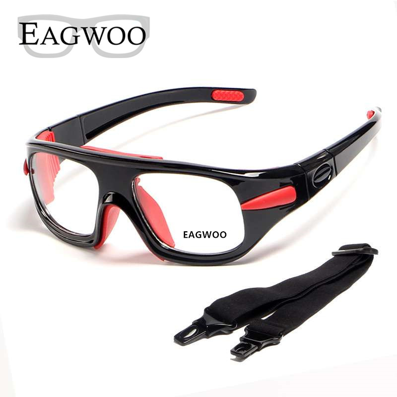 Eagwoo voksen udendørs sport basketball fodbold briller volleyball tennis beskyttelsesbriller aftagelig tempel recept linser brugbar: Sort rød