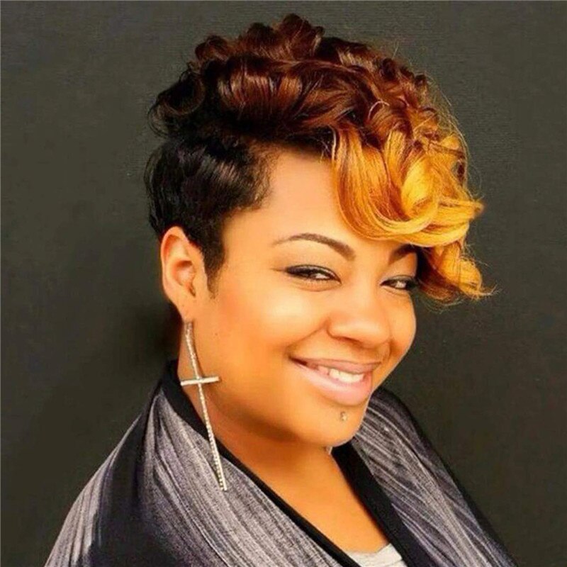 Women Pixie Cuts Synthetic Short Brown Wine Wigs Natural Looking Heat Resistant Hair Wig For Black Women