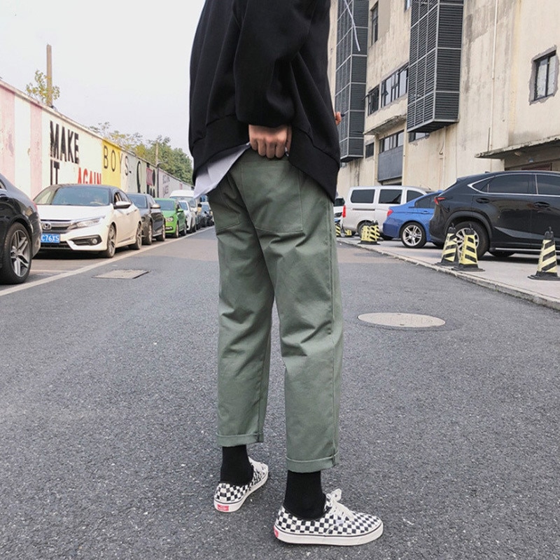 Bukser mænd stor størrelse matchende elastik talje lige ankellange lommer fritidsbukser herre trendy harajuku ulzznag bukser