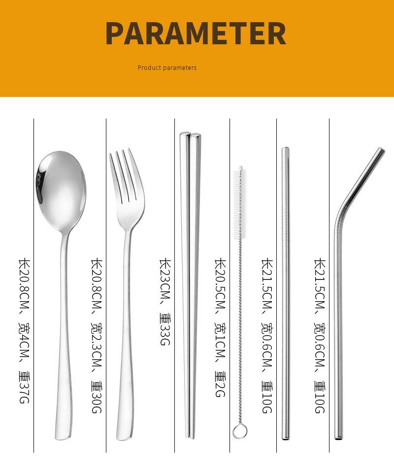Portable Travel Stainless Steel Utensils Cutlery Set with Spoon,Fork,Chopsticks,Straw 6pcs