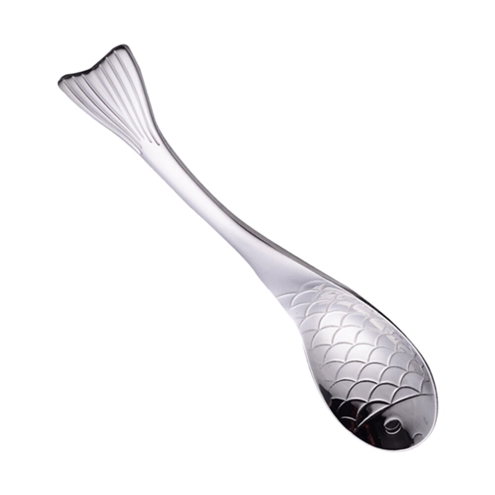 1pc Spoon Stylish Silver Fish Shape Soup Spoon