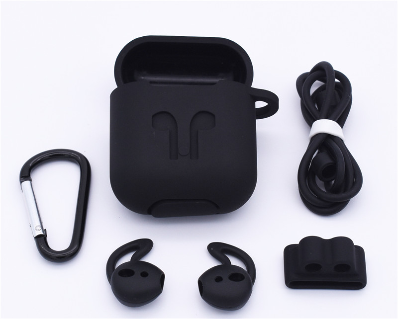 5 teile/satz Silikon Drahtlose Bluetooth Kopfhörer Fall Für Airpods 1 2 Apple TWS Ohrhörer Kopfhörer zubehör Schutzhülle: black Set