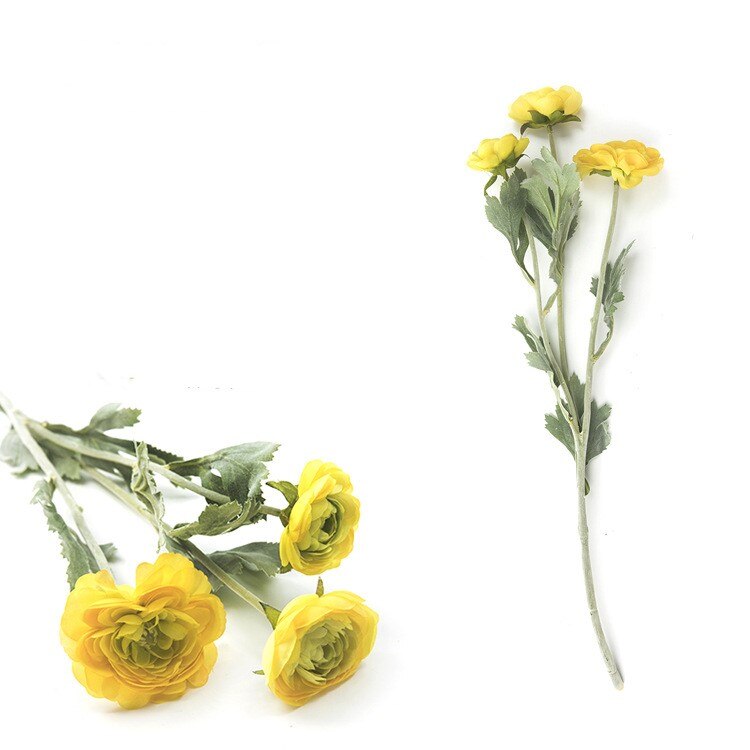 10 stk. små ranunculus asiatiske kunstige blomster til bryllupsdekoration hjem kunstige blomster rose simuleringsbuket 50cm: Lysegul