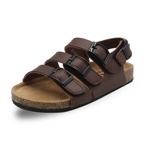 Apakowa sommarsandaler för #39 med kardborre platta klackar för småbarn i mjukt läder avslappnad sandal för skolfeststrand: Brun / 11