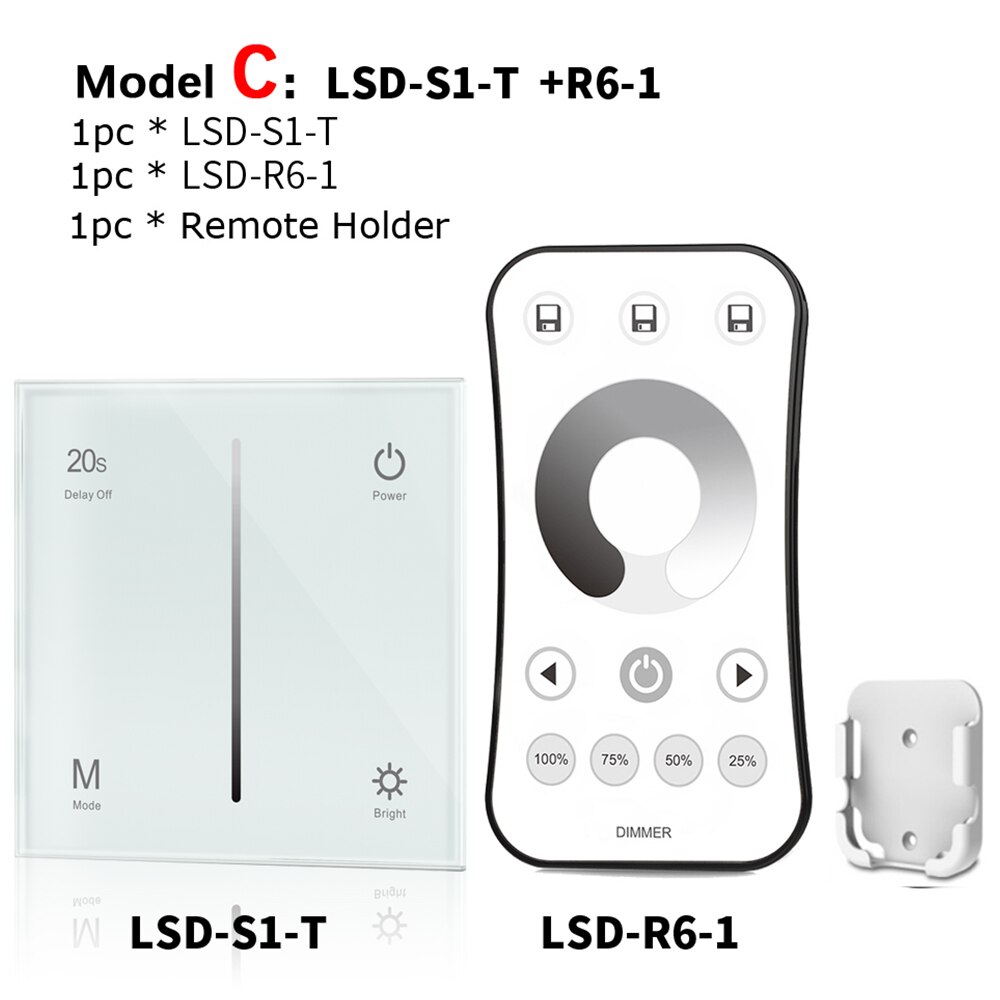 Wall Mounted Touch Panel AC Triac Dimmer 220V 230V 110V 288W Wireless RF Dimmable 2.4G Remote Controller for LED Bulb Light Lamp: Model C