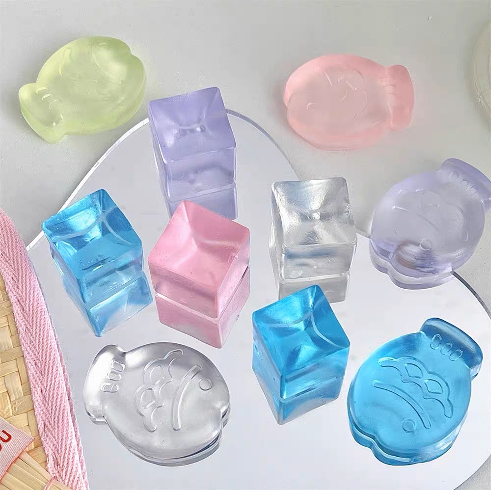 Cubos de hielo transparentes, juguetes blandos, lindo gato, pata, pez, alivio del estrés, juguete antiestrés TPR, pelota antiestrés pegajosa, juguetes para apretar delgado