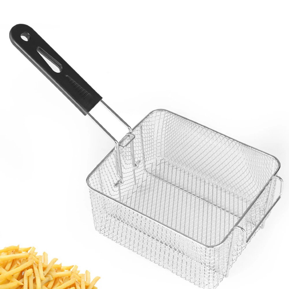 Cesta desmontable para freidora portátil, práctica, ligera, de acero inoxidable, mango seguro para cocina, patatas fritas profundas, camarones, fácil de limpiar