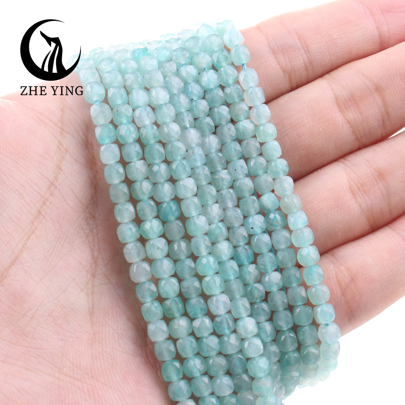 Cuentas cuadradas de piedra facetada Natural, amatista, amazonita, cuentas espaciadoras sueltas para pulsera DIY, collar, accesorios, hebra de 4x4mm de 15''
