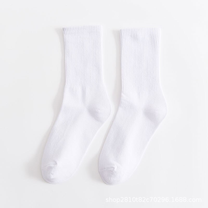 Calcetines de algodón Unisex para hombre y mujer, medias largas de Color liso, en blanco y negro, estilo Harajuku, Hip Hop japonés, para monopatín: Blanco