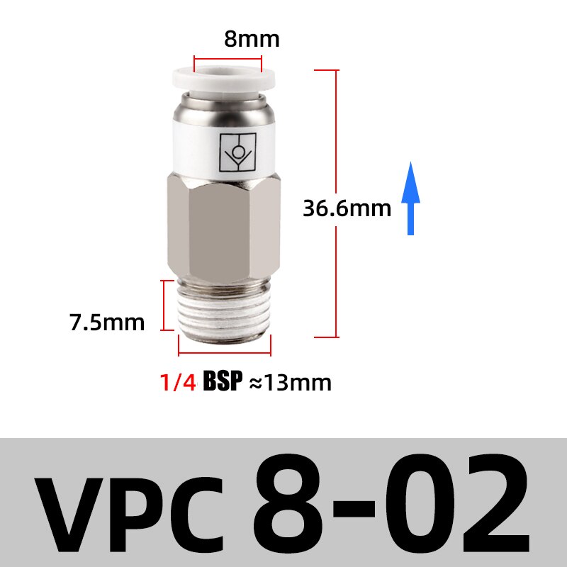 M5 1/8" 1/4" 3/8" 1/2" BSP Thread Pneumatic Check Valve One Way Non-return Valve One Touch Qucik Fitting Connector Coupling: VPC 8-02