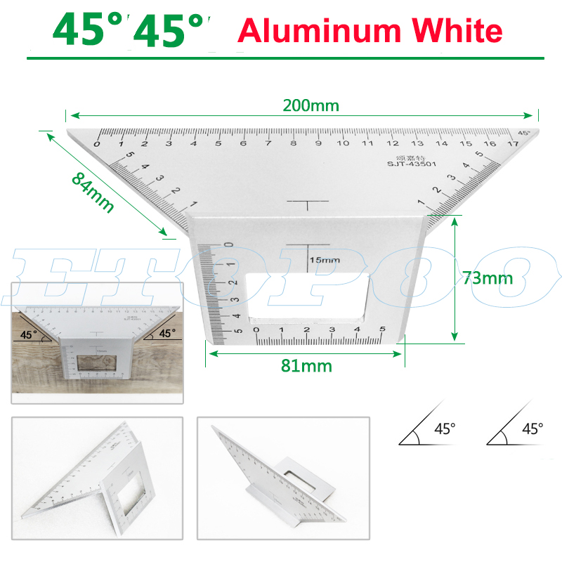 Japanse Aluminium Vierkante Hoek Heerser 45 Graden 90 Graden Gauge Gradenboog Voor Multifunctionele Timmerman Houtbewerking Tool: Aluminum 45 W