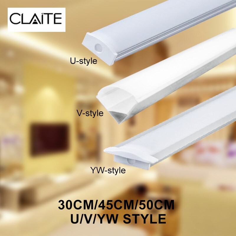 Claite 30cm 45cm 50cm uv yw tre stil aluminium kanalholder til led strip lys bar under kabinet lampe køkken 1.8cm bred