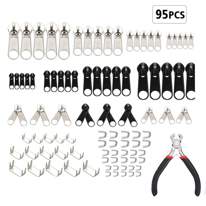 Meetee 5# Nylon Zipper Repair Kit Replacement Zippers Installation Tools for Bags Tents Luggage Quilt Cover Zip Pull Tab Sewing: 95sets