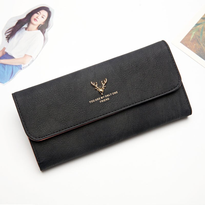 Cartera para mujer, bolso largo de piel con cuernos, monedero para mujer, bolso de mano para teléfono, cartera para mujer, tarjetero, Bolsa Vintage femenina