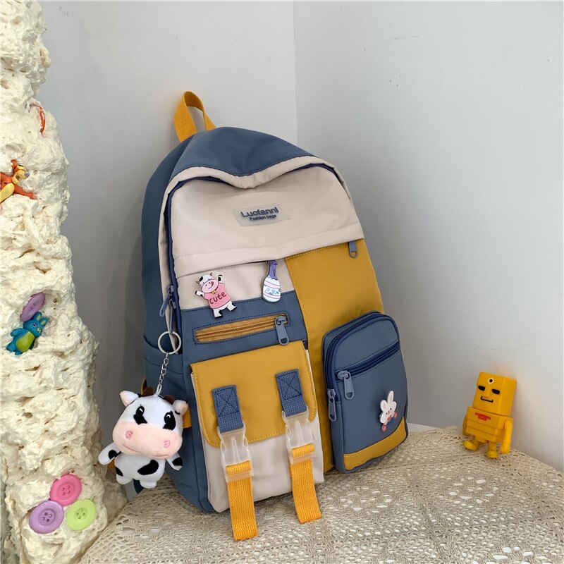 Mochila de Nylon impermeable de gran capacidad para mujer, bolso de viaje multibolsillo, escolar de gran capacidad,: blue / Only backpack
