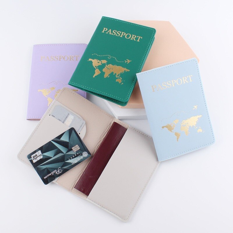 PU Leather World Map Travel Passport Cover Women Passport Holder Case for Men Travel Document Credit Card Case