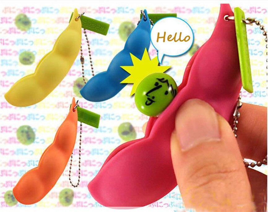 1Pc Extrusion Bean Toy Fun Beans Squeeze Toys Pendants Anti Stressball Squeeze Funny Gadgets 7*2*1.5cm