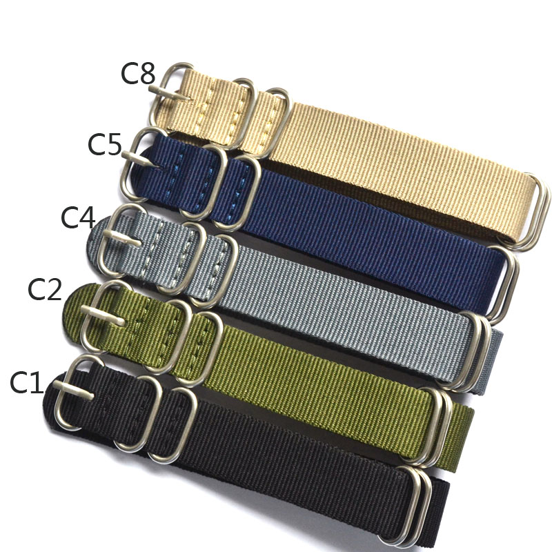 5 kleuren nato horlogeband nylon band zilveren ringgesp 18mm 20mm 24mm gestreepte vervangende band horloge accessoires