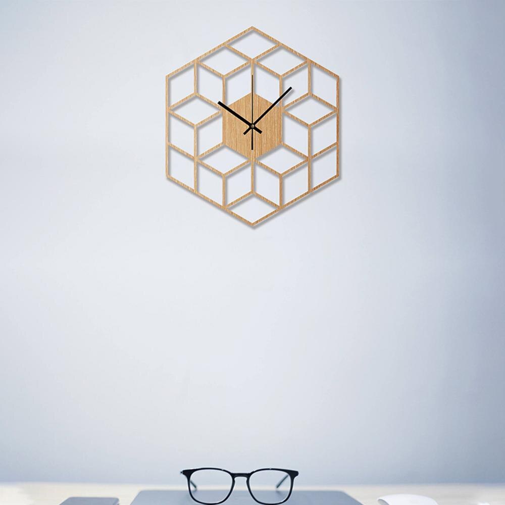 Seinäkello bambu puu moderni suuri hiljainen toimisto kodin sisustus makuuhuone kuusikulmainen kvartsi seinäkello geometria