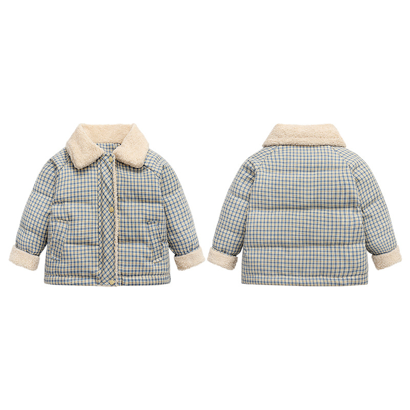Chaqueta de plumón a cuadros para niño y niña, abrigo grueso con cuello de lana, traje de invierno cálido para la nieve, ropa para bebé de 2 a 10 años: Oro / 7 años
