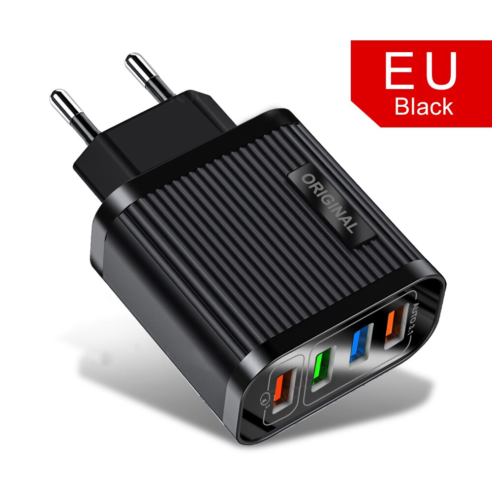 4 Ports USB Quick Charge 3.0 For Samsung Charger QC 3.0 Fast Charging For iPhone 11 8 Huawei Mate 30 Wall Travel Charger Adapter: EU Black