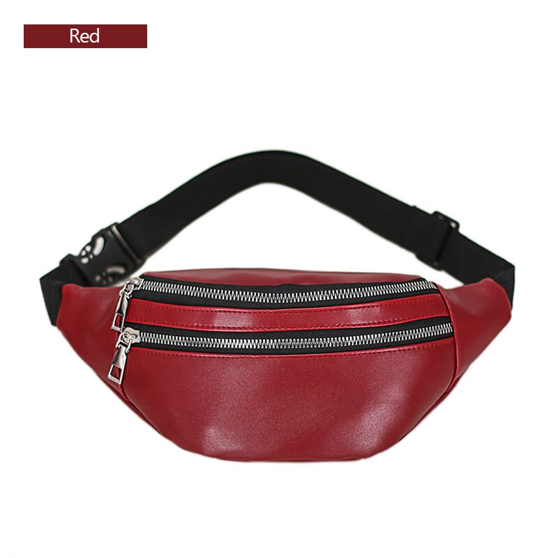 AIREEBAY Leather Waist bag For Women Fanny Pack Waterproof 3-Zipper Girls Bum Bag Travel Phone Pouch: 4278red