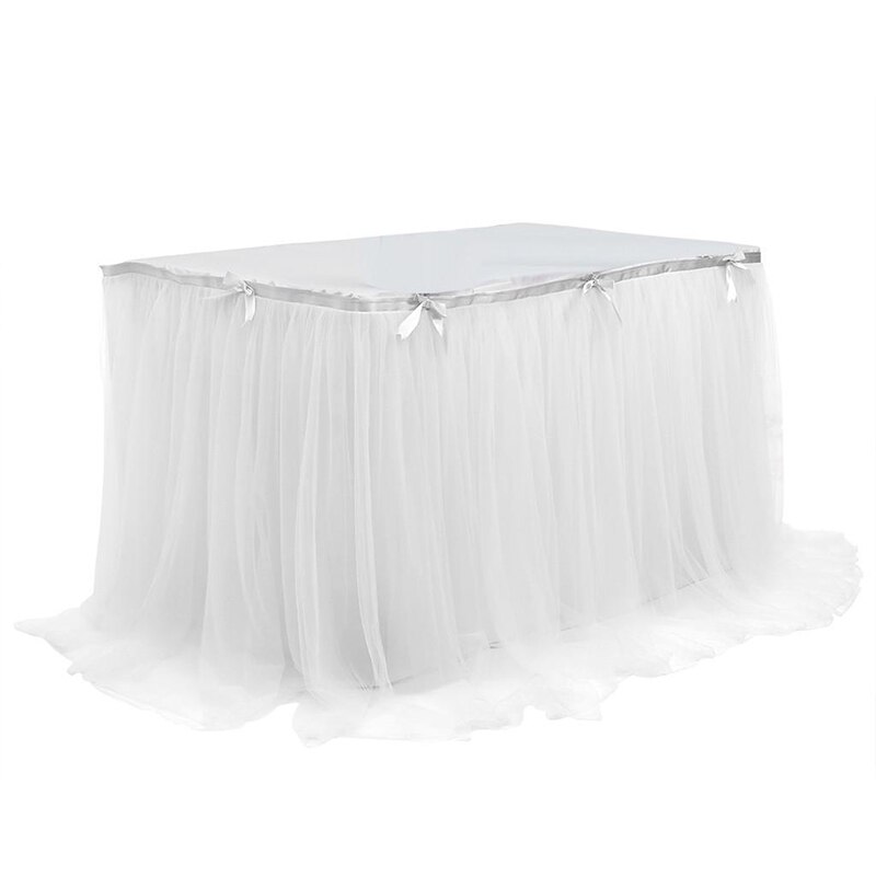 Bryllupsfest tyl bord nederdel dække 185 x76 cm bordserviet klud baby shower fest hjem indretning bord fodpaneler fødselsdagsfest: Hvid