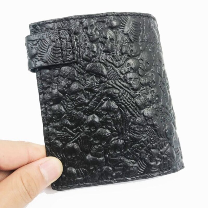 Vintage Embossed Leather Men Wallet Boys Rock Pink Devil Skull Head Short Purse Biker Snap Hasp Clutch Wallets Card Holder