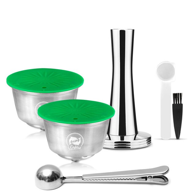 Refillable Capsule For Dolce Gusto Reusable Pod Coffee Machine 4th Generation Crema Maker Nespresso Original Capsule Adapter: 2Cup 1Tamper 1Spoon