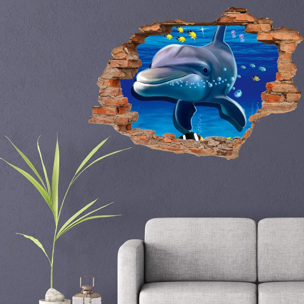 3D Wall Stickers Bedroom Dolphin Turtle Underwater World Wall Sticker Removable Mural Decals Vinyl Art Living Hogar Decor: D
