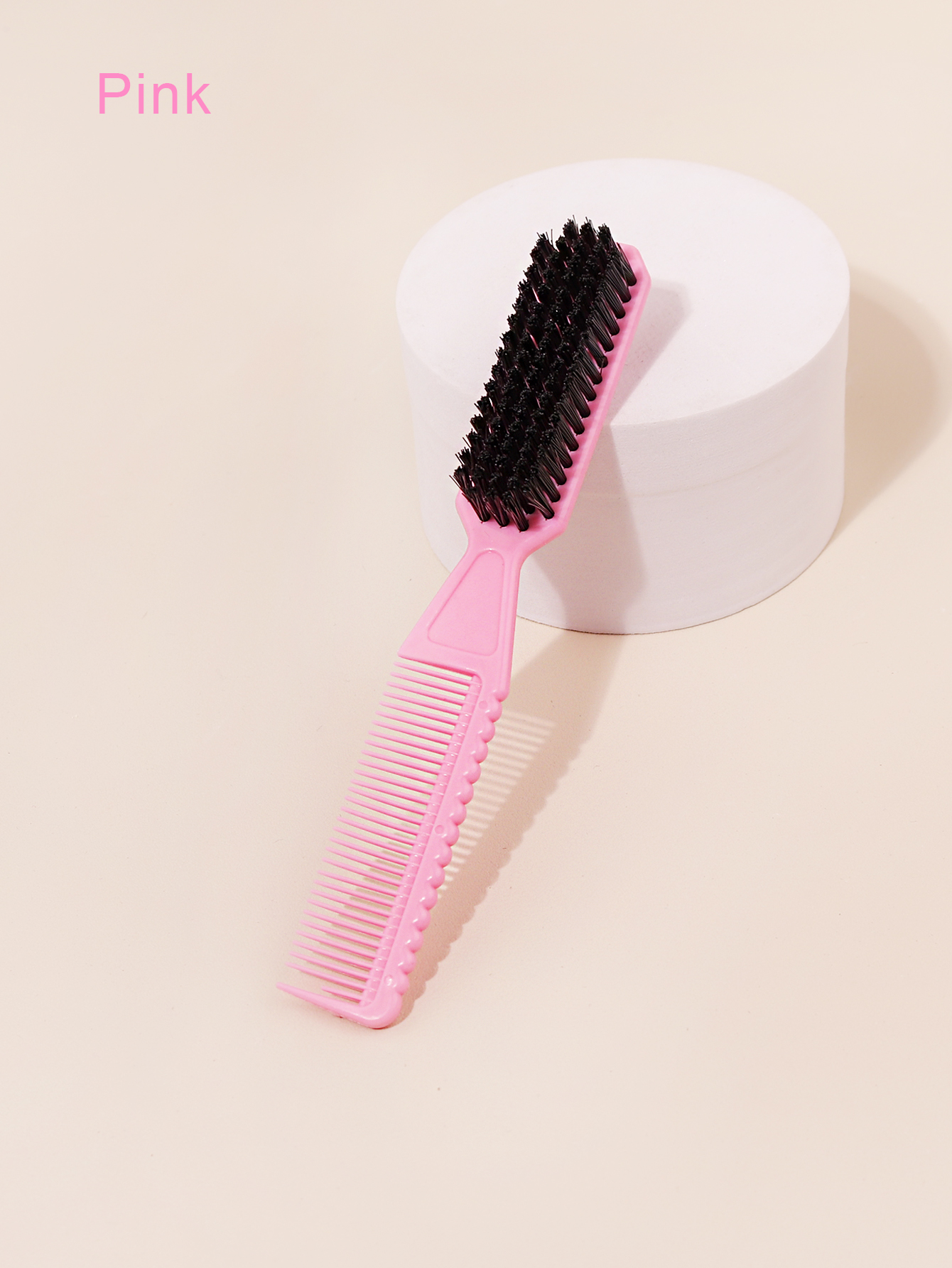 1 Stück doppelseitige Kammbürste, kleine Bart-Styling-Bürste, professionelle Rasierpinsel, Friseur, Jahrgang-Schnitzreinigungsbürste: Rosa
