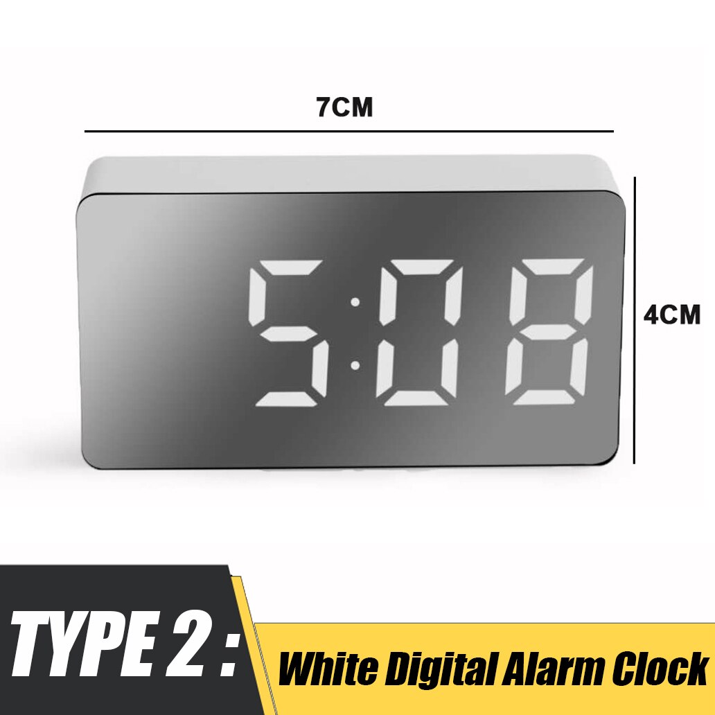 LED Mirror Table Clock Digital Alarm Snooze Display Time Night Light Desktop USB Alarm Clock Home Decor for Children: White