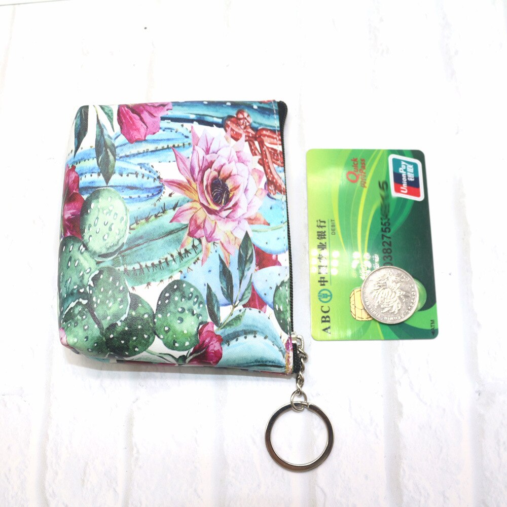 Kaktus udskrivning pengepung kvinder tegnebog lille blomst lynlås tegnebog kortholder mønt pung kobling håndtaske billeteras