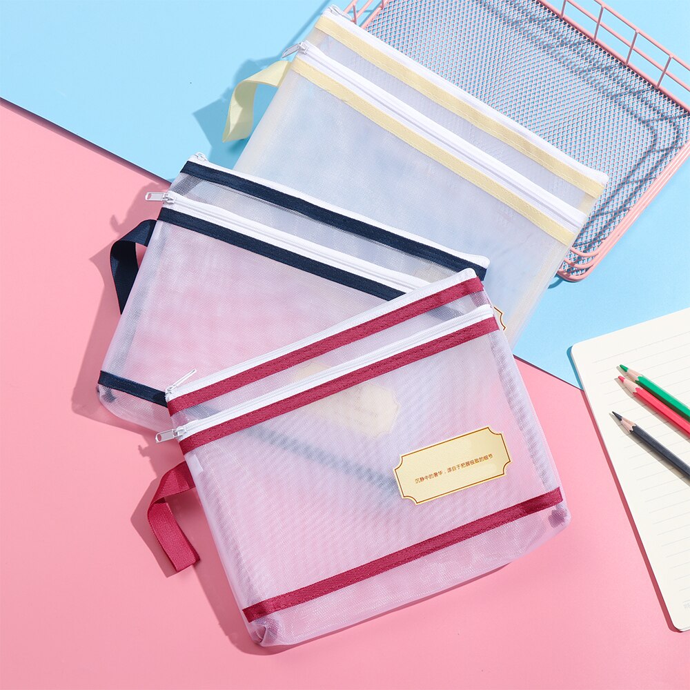 1 PC A4/A5/A6 Nylon Mesh Document File Double Pocket Pencil Case Zipper Notebook Bag Office Stationery Storage