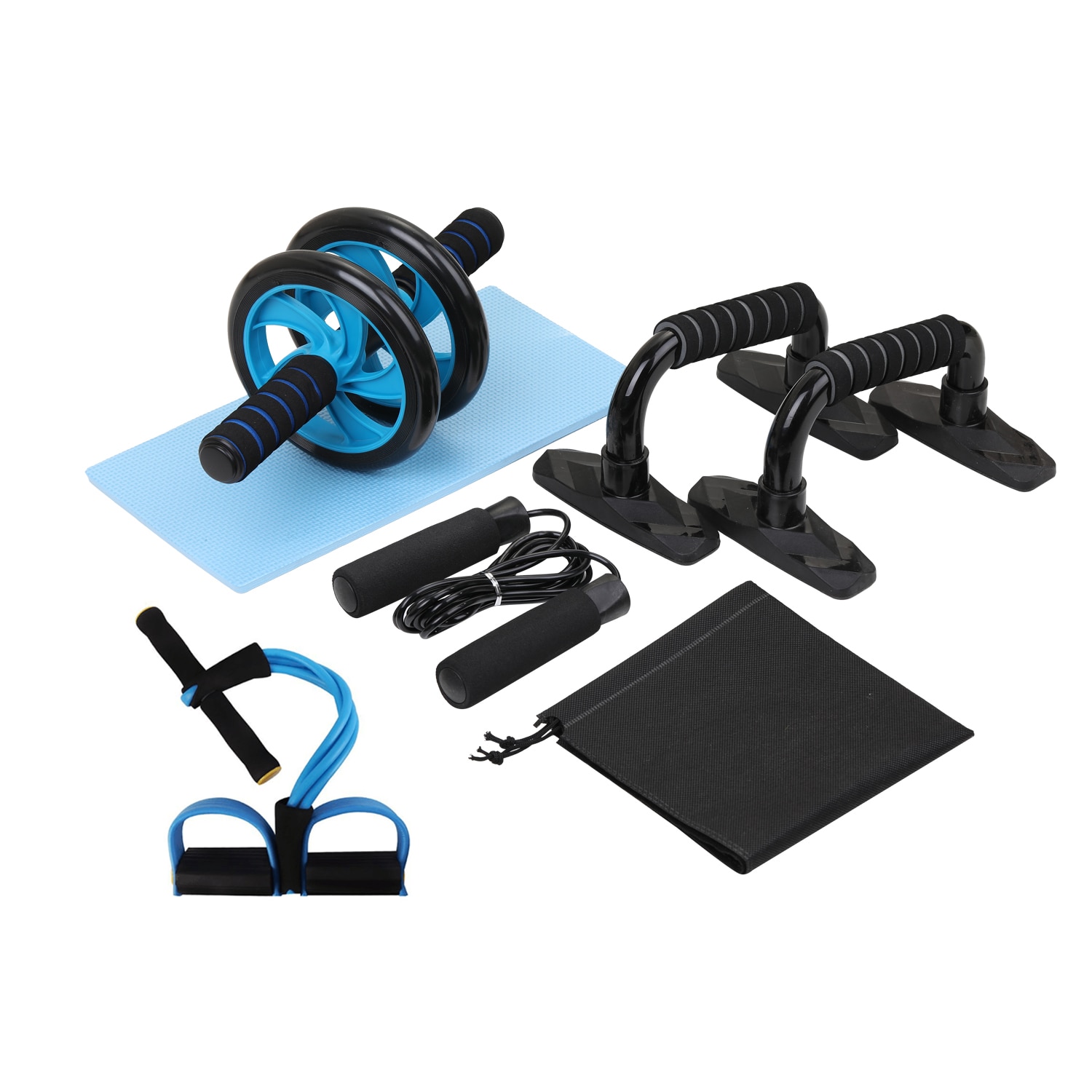 Gym fitness udstyr 4- i -1 muskel træner hjul rullesæt abdominal roller push up bar jump reb træning crossfit hjemme gym