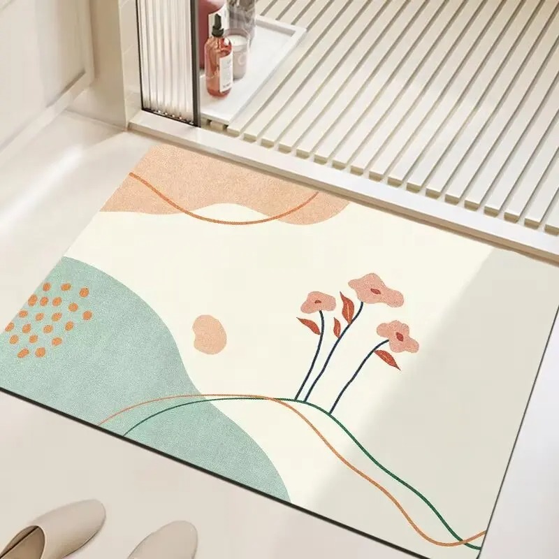 Simple Illustration Pattern Door Front Mat Decoration Home Bathroom Floor Mat: 1 m2 / Light Grey