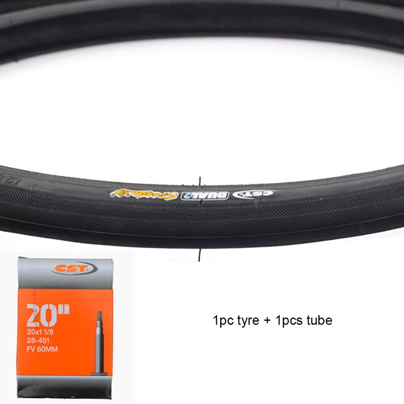 CST Speedway-neumáticos de bicicleta de 20 &quot;x 1 1/8&quot;, llanta enganchada 60TPI 451, 6.8Bar/100PSI, piezas de bicicleta plegable Minivelo BMX: 1black 1 tube