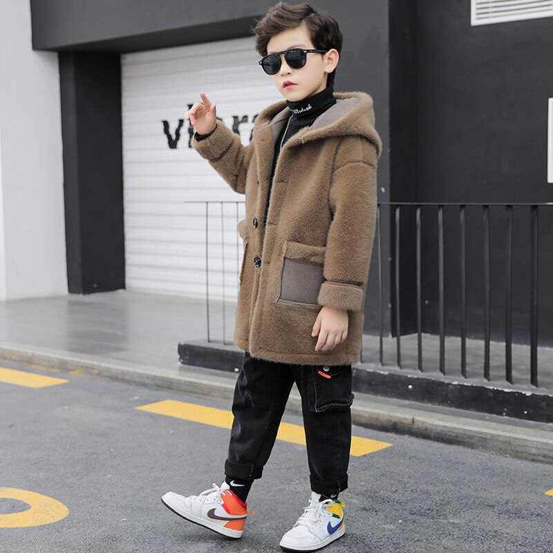 Herfst Winter Kinderen Jongens Mode Wollen Jas Kids Jongens Plus Fluwelen Thicken Warm Uitloper Tiener Lange Wollen Jas D231