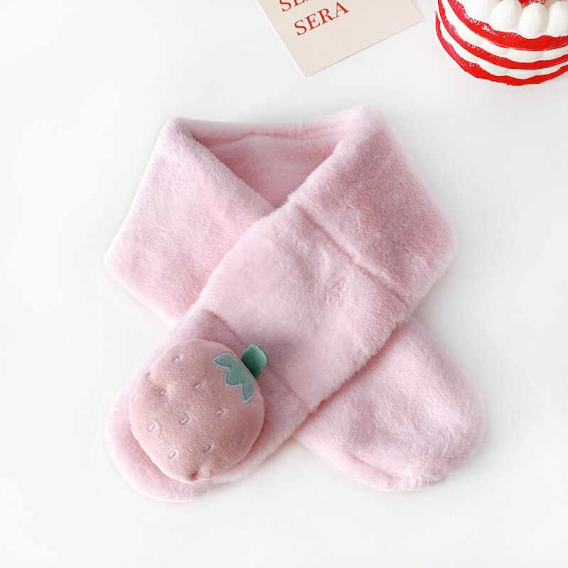Unisexe printemps hiver enfants mignon fausse fourrure fruits lapin en plein air garder au cou écharpe bébé garçons filles doux foulards pour les enfants: Pink