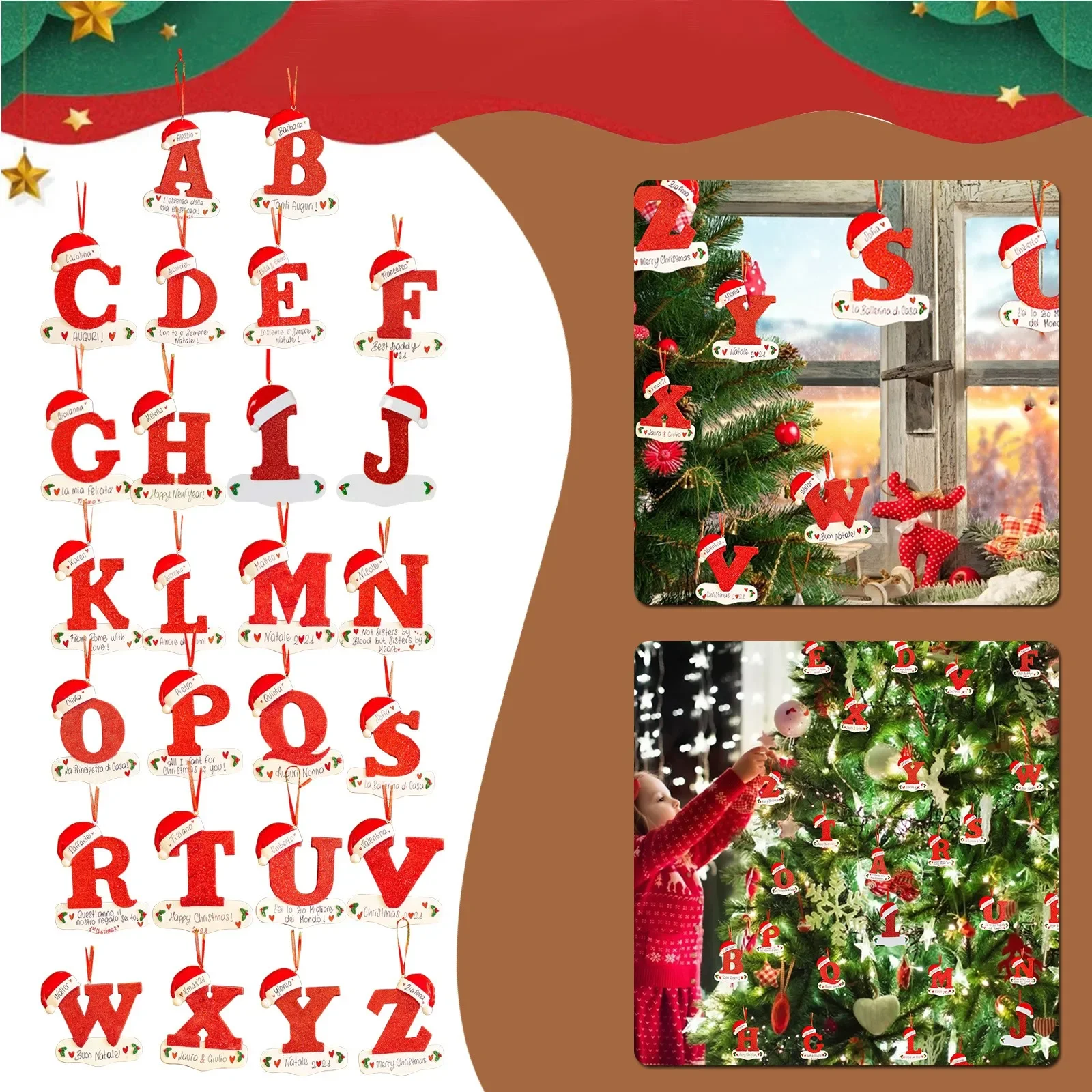 Christmas Tree Decoration Letter Pendant 26 Letters Home acrylic DIY Pendant Xmas Year Decor Ornament navidad