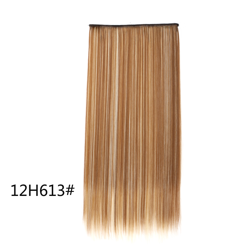 Extensiones de cabello invisibles de una pieza con 5 clips sintético, postizo largo y recto de 24 pulgadas resistente al calor para mujeres: T4/27/30