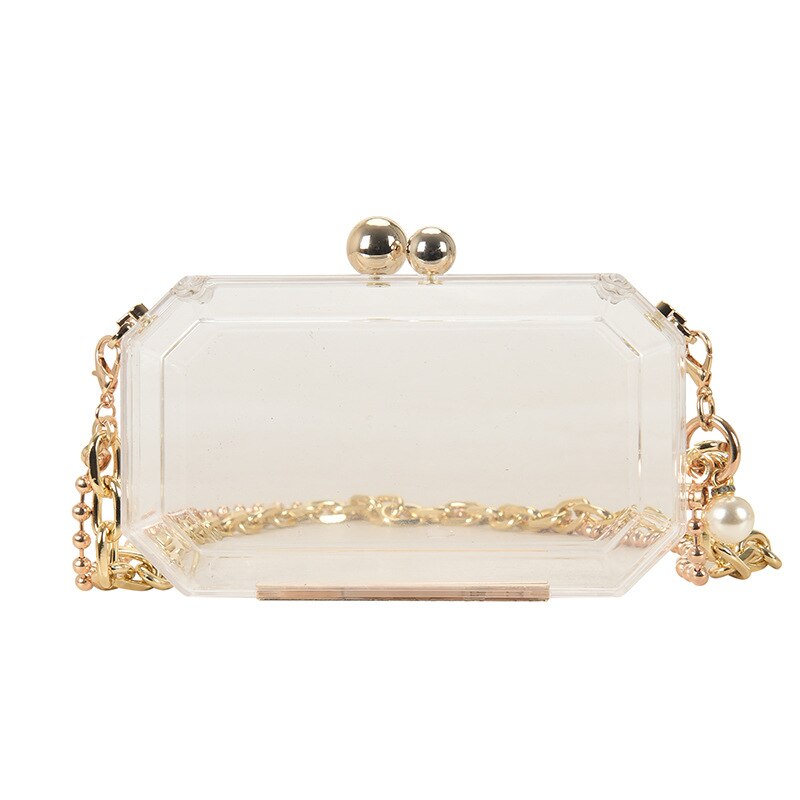 Transparent Acrylic Chain Party Clutch Evening Bag Luxury Women Purses and Handbags Chic Bag Shoulder Crossbody Bag: Clear