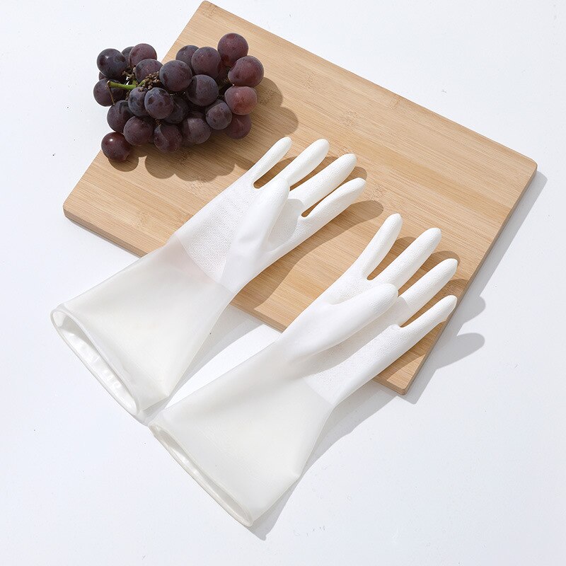 Dishwashing Cleaning Gloves Silicone Rubber Dish Washing Glove for Household Scrubber Kitchen Clean Tool: white / L