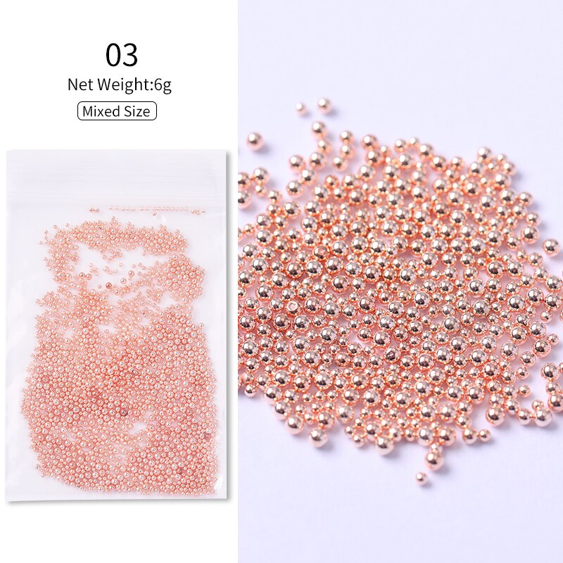1 sac or Rose argent Nail Art minuscule 3D DesignMini acier Caviar perles multi-taille rondes boules bijoux manucure bricolage décoration: 03