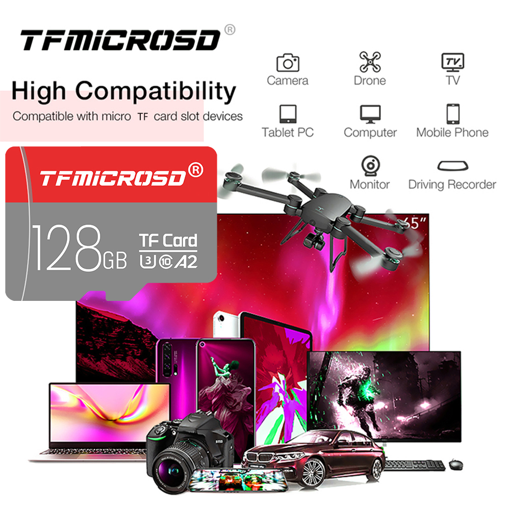 TFMICROSD 32GB U1 C10 Karta pamięci 64GB UHS-3 A2 mini karta SD szybka 25MB/S 128GB 256GB Karta TF do aparatów fotograficznych FD53676533