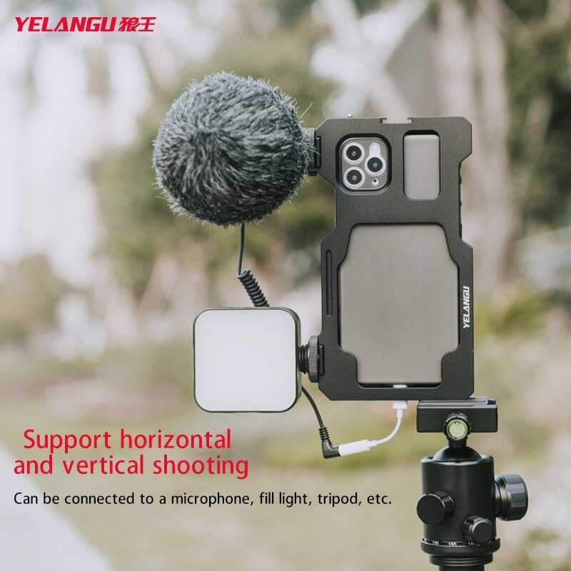 Yelangu Video Kooi Voor Iphone 11 Pro Max Uitbreiding Interface Met Microfoon Led Video Licht Voor Iphone 11 Pro Max vlogging