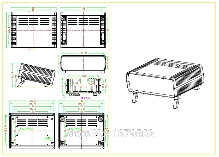 [2 colors] 180*140*60mm plastic enclosure junction box DIY PLC housing electronic project box abs desktop control switch case