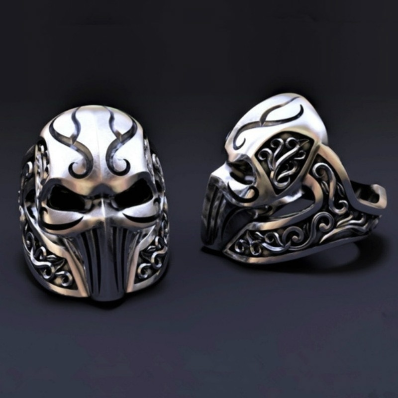 Medieval Knight Ring for Men's Gothic Stainless Steel Antique Mask Ring Party Jewelry